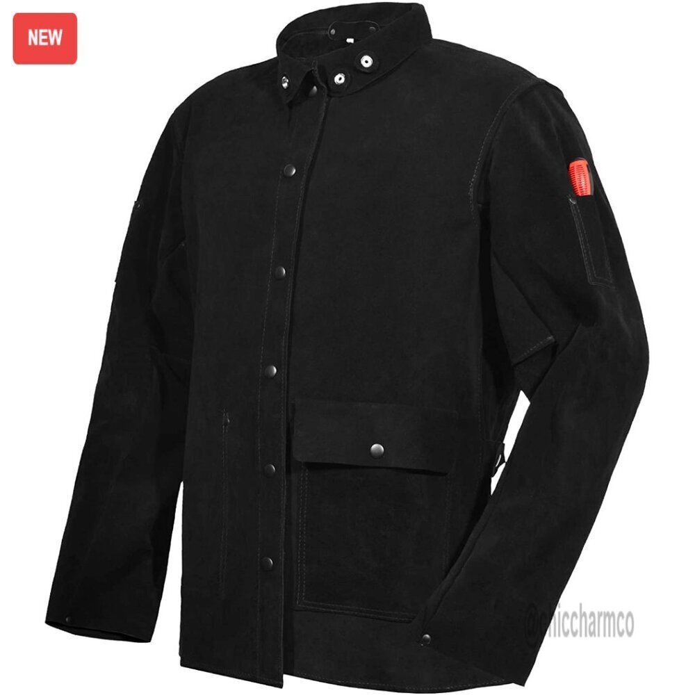 Heavy Duty Leather Welding Jacket Flame Retardant Work Safety Utility